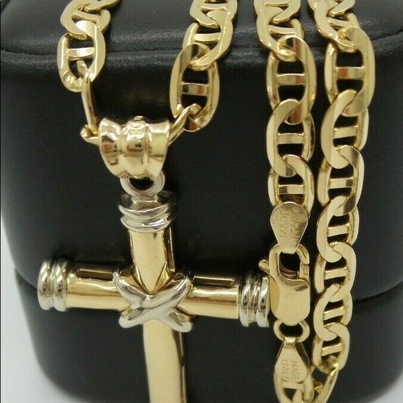 BEAUTIFUL 14K GOLD GUCCI LINK CHAIN CROSS PENDANT - Picture 6 of 9